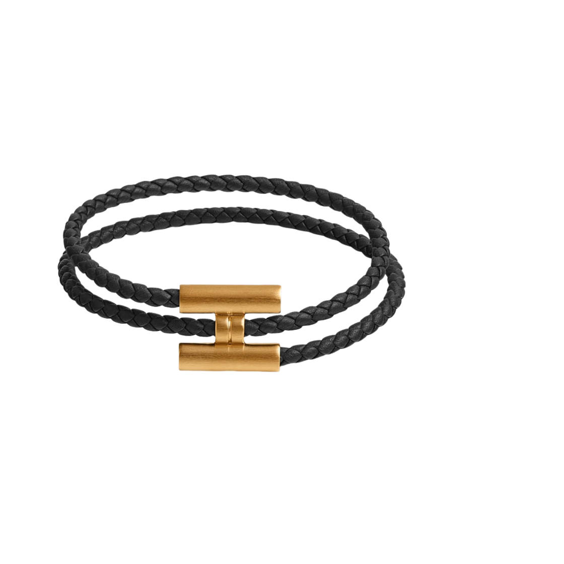 H068406FM89 Hermes Tournis Tresse Bracelet Swift Calfskin Brushed Gold & Noir