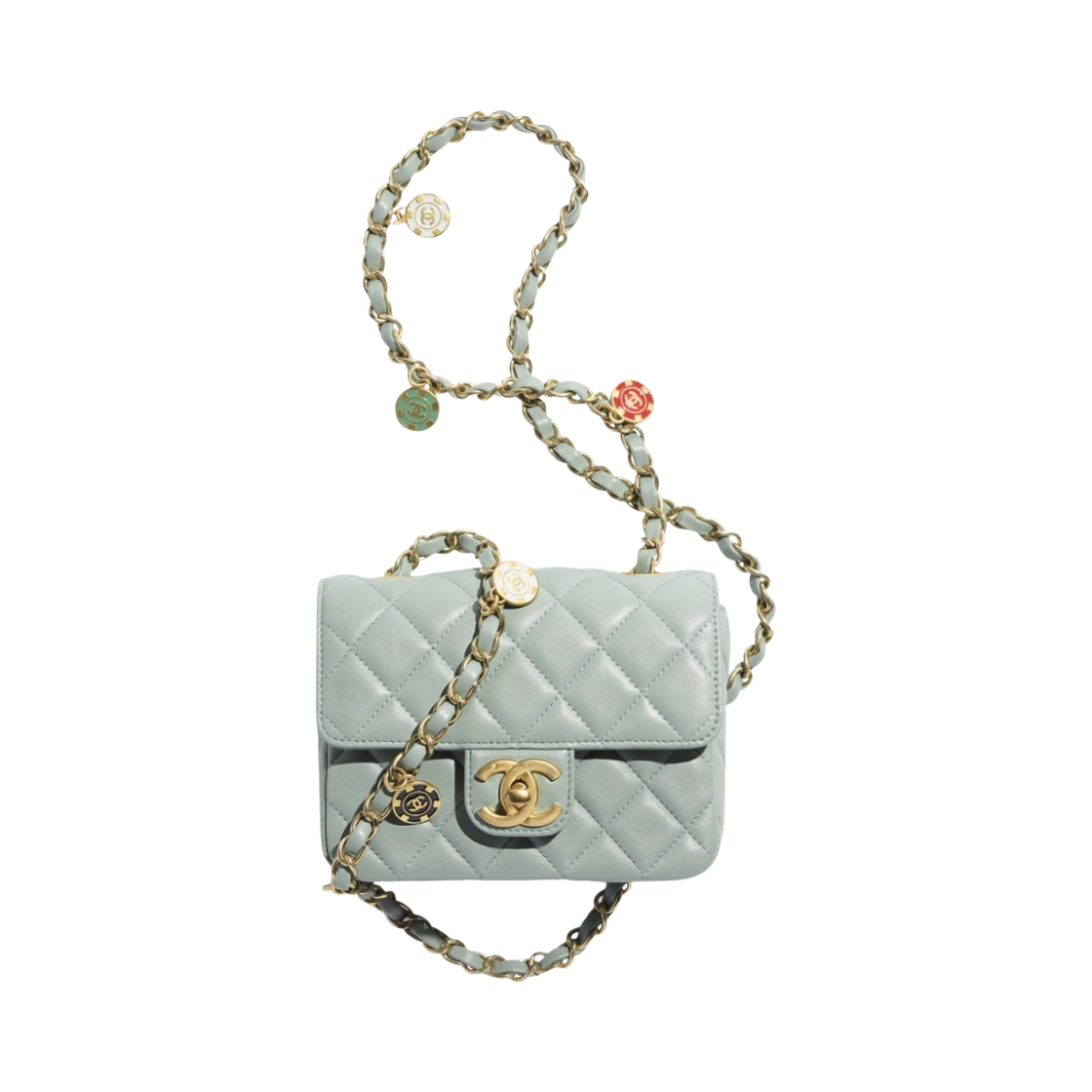 샤넬 미니 플랩백 램스킨 에나멜 & 골드 메탈 라이트 그레이(Chanel Mini Flap Bag Lambskin Enamel & Gold Light Grey) - 1