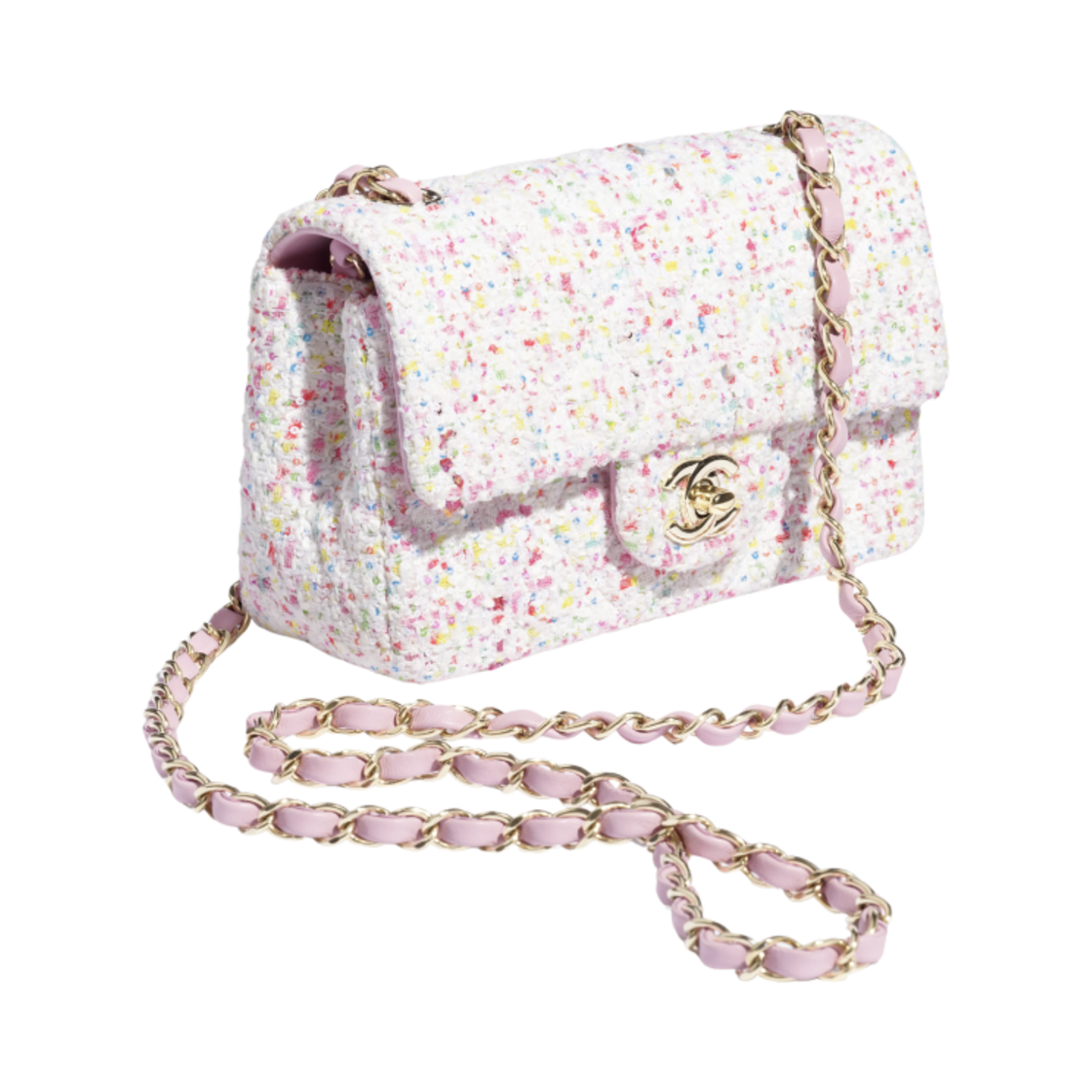 샤넬 미니 클래식 핸드백 트위드 & 골드 메탈 화이트 블루 핑크(Chanel Mini Classic Handbag Tweed & Gold White Blue Pink) - 2