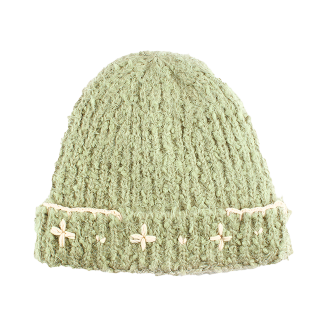 2024FWBEANIE02 Rubati Flower Hand Stitched Beanie Light Green