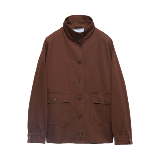P8011-17LL-F0324 (W) Prada Old Gabardine Cotton Shirt Jacket Cocoa Brown