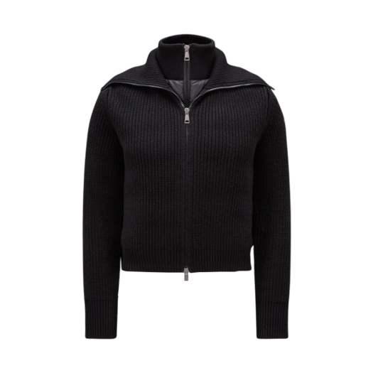 (W) Moncler Padded Wool Zip-Up Cardigan Black - 23FW