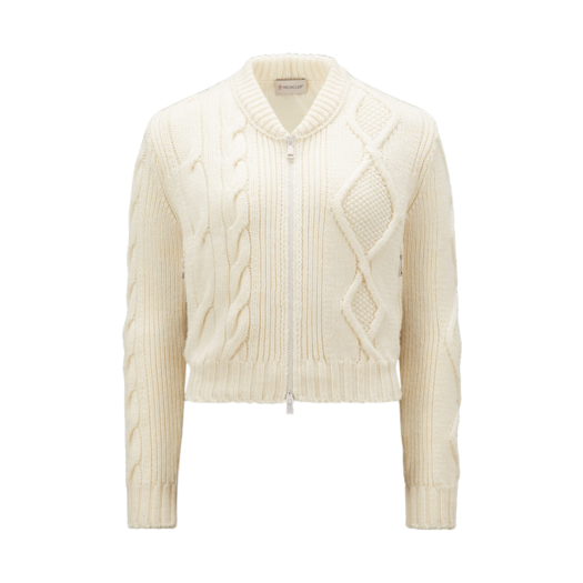 (W) Moncler Padded Wool Zip-Up Cardigan White - 23FW