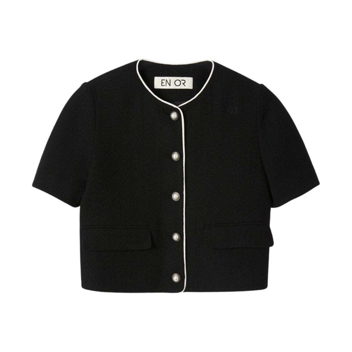 엔오르 우먼 벨벳 트리밍 코튼 크롭 자켓 블랙(Enor Women Velvet Trimmed Cotton Crop Jacket Black)