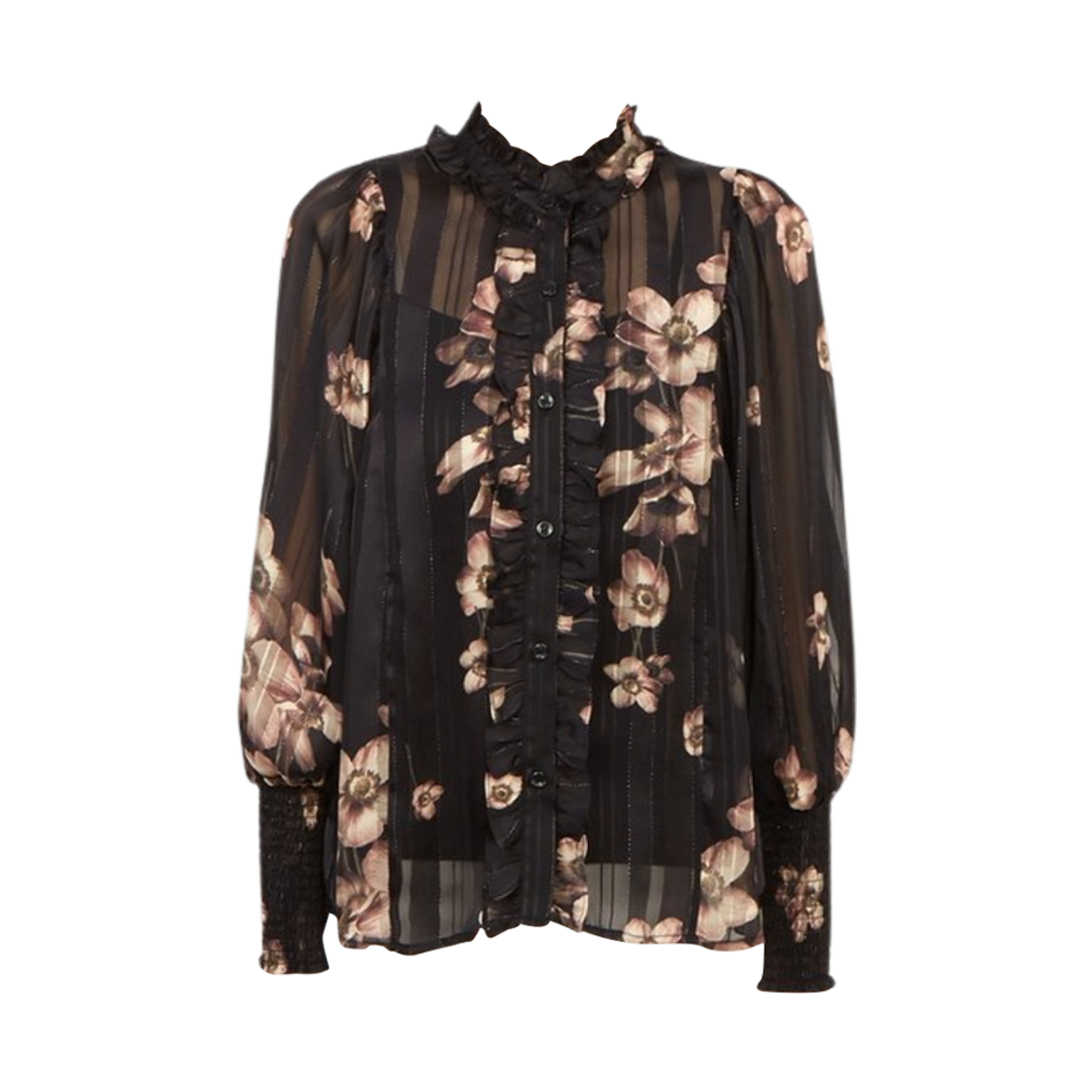 (W) 올 세인츠 미아 필리파 플로랄 메탈릭 블라우스 블랙((W) All Saints Mia Fillipa Floral Metallic Blouse Black)