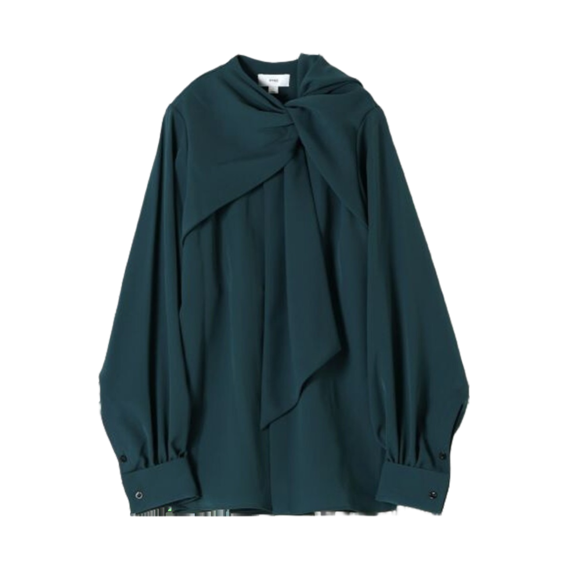 (W) 하이크 푸시 보우 블라우스 블루 그린((W) Hyke Pussy Bow Blouse Blue Green)