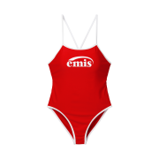 (W) Emis Logo V-Back Strap Swimsuit Red