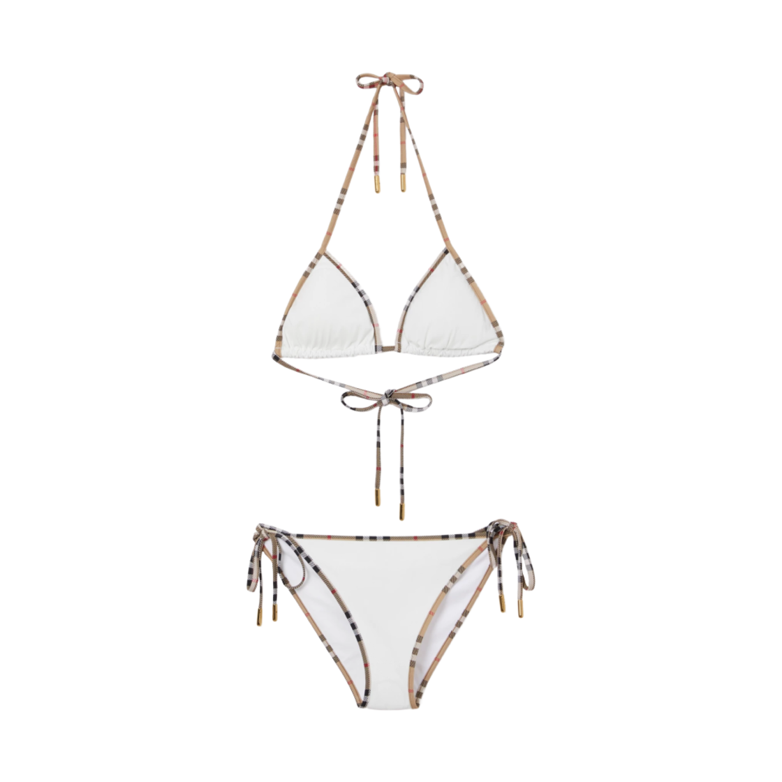 (W) 버버리 체크 디테일 스트레치 나일론 트라이앵글 비키니 화이트((W) Burberry Check Detail Stretch Nylon Triangle Bikini White) - 1