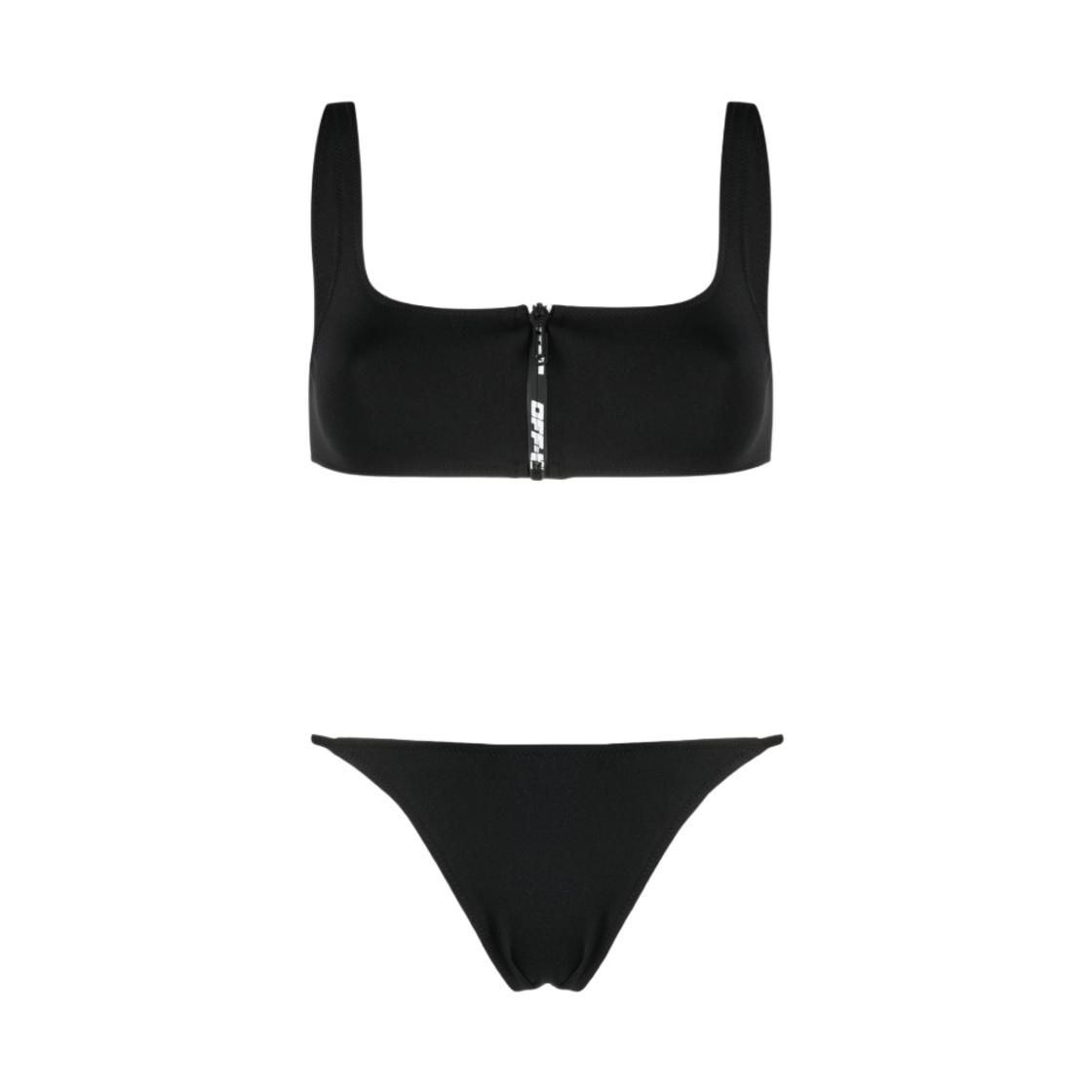 (W) 오프화이트 지퍼 로고 프린트 비키니 블랙((W) Off-White Zipped Logo-Print Bikini Black) - 1