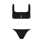 (W) Off-White Zipped Logo-Print Bikini Black