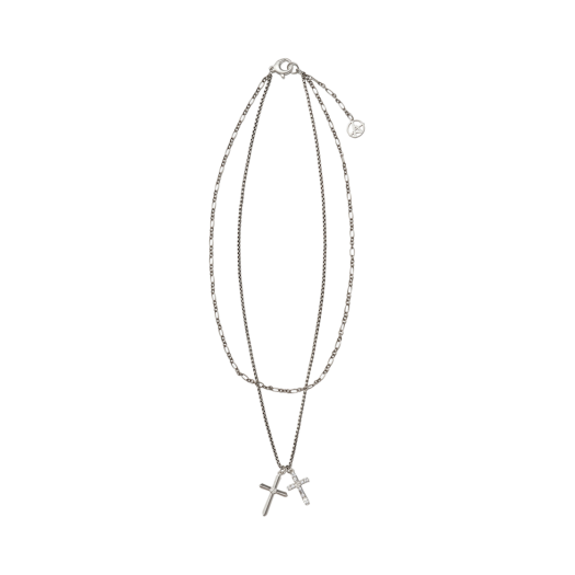 VA402 Haleine Double Cross Layered Necklace Silver