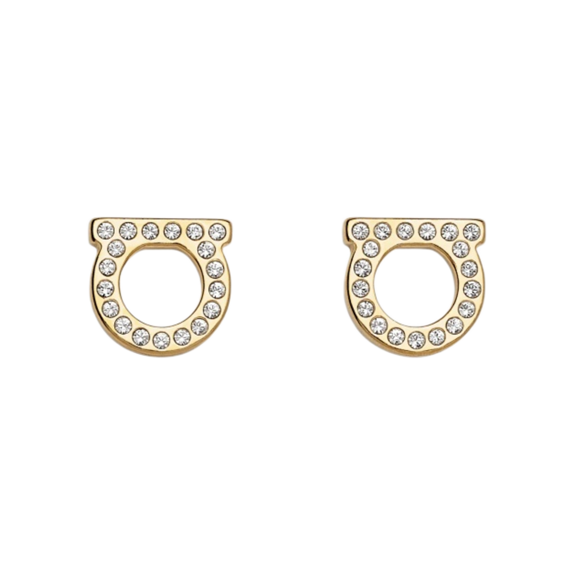 (W) 페라가모 간치니 크리스탈 스몰 이어링 브래스 글래스 & 골드((W) Ferragamo Gancini Crystals Small Earrings Brass Glass & Gold)