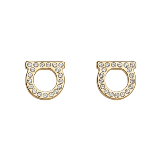 760123-696576 (W) Ferragamo Gancini Crystals Small Earrings Brass Glass & Gold