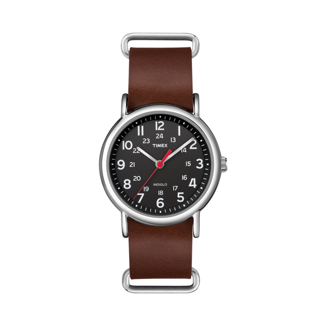 TW2R63100 Timex Weekender 38mm Leather Strap Watch Brown Silver Tone