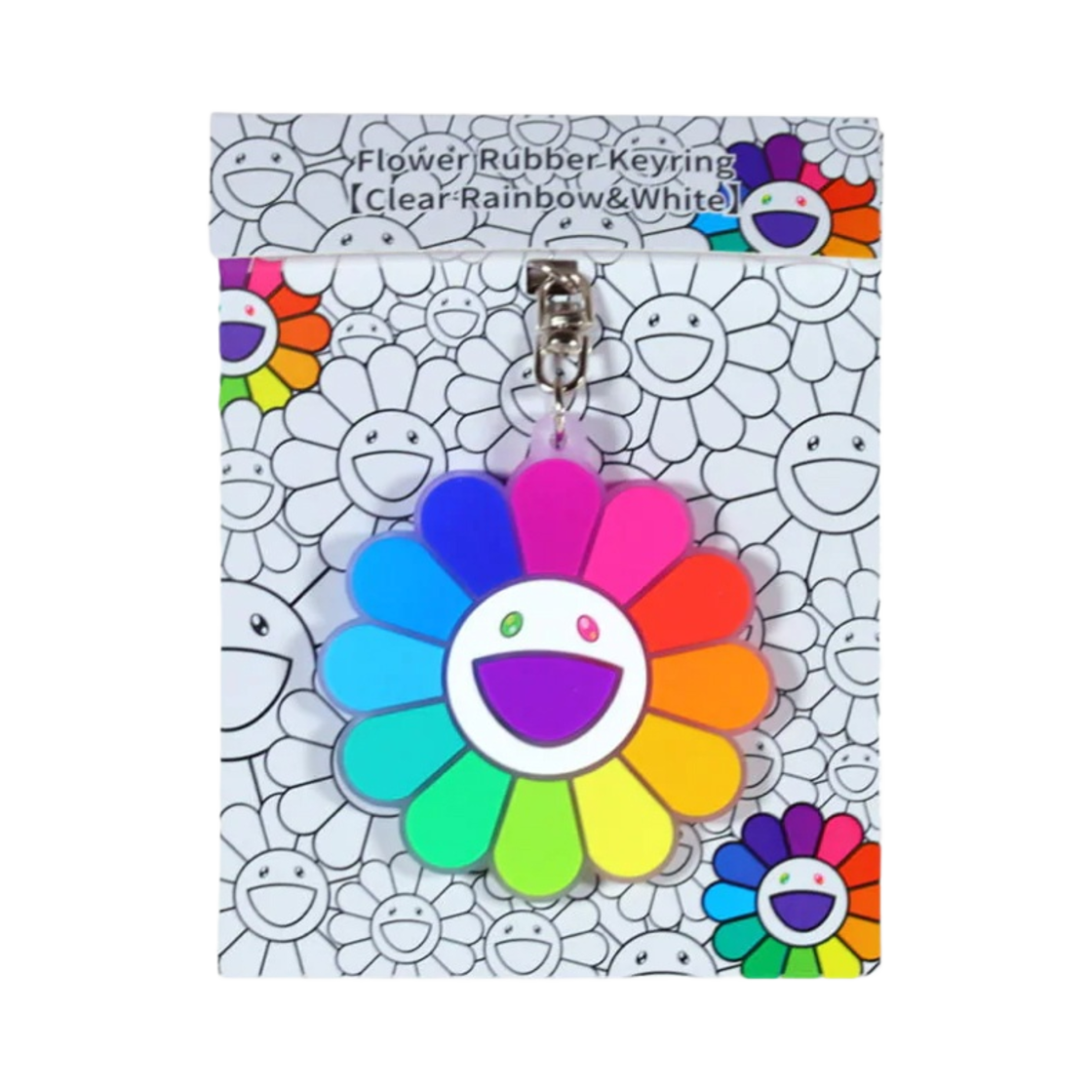 카이카이키키 플라워 러버 키링 클리어 레인보우 화이트(Kaikai Kiki Flower Rubber Keyring Clear Rainbow White)