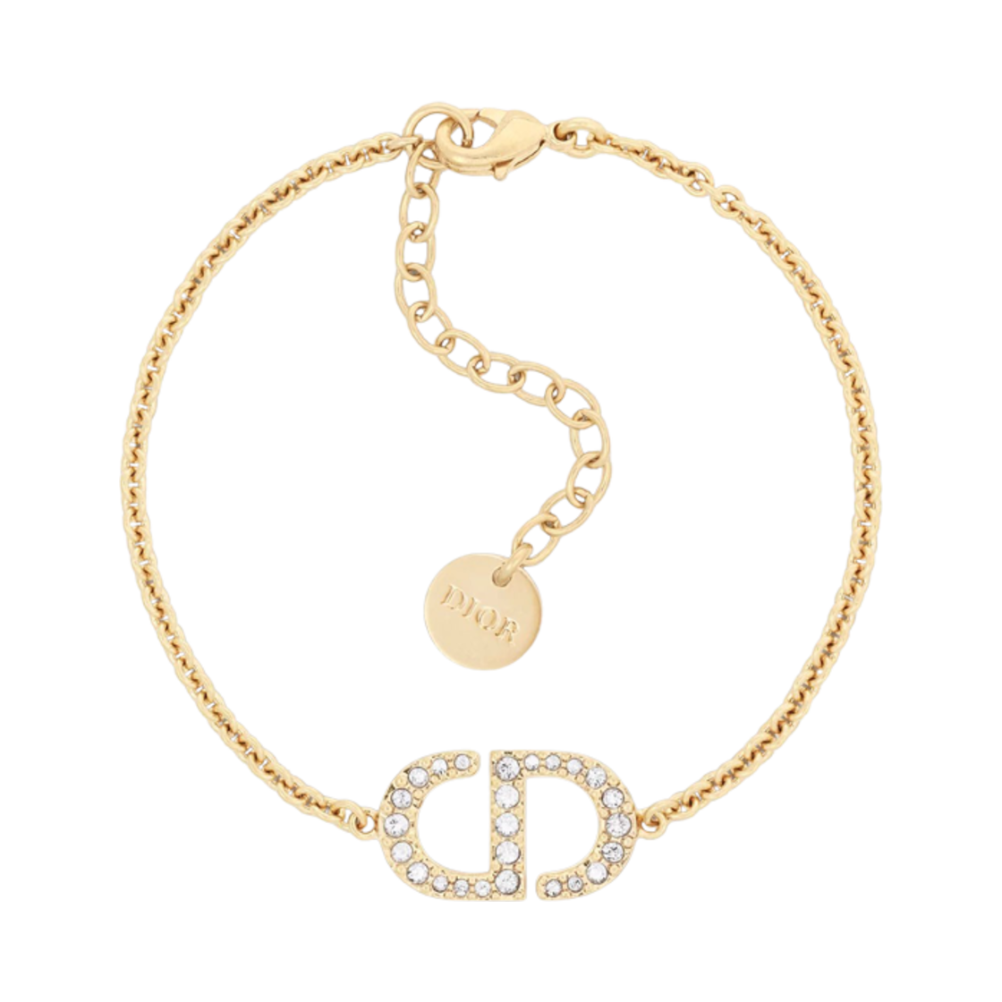 (W) 디올 쁘띠 CD 브레이슬릿 골드 피니쉬 메탈 실버 톤 크리스탈((W) Dior Petit CD Bracelet Gold Finish Metal Silver Tone Crystals)