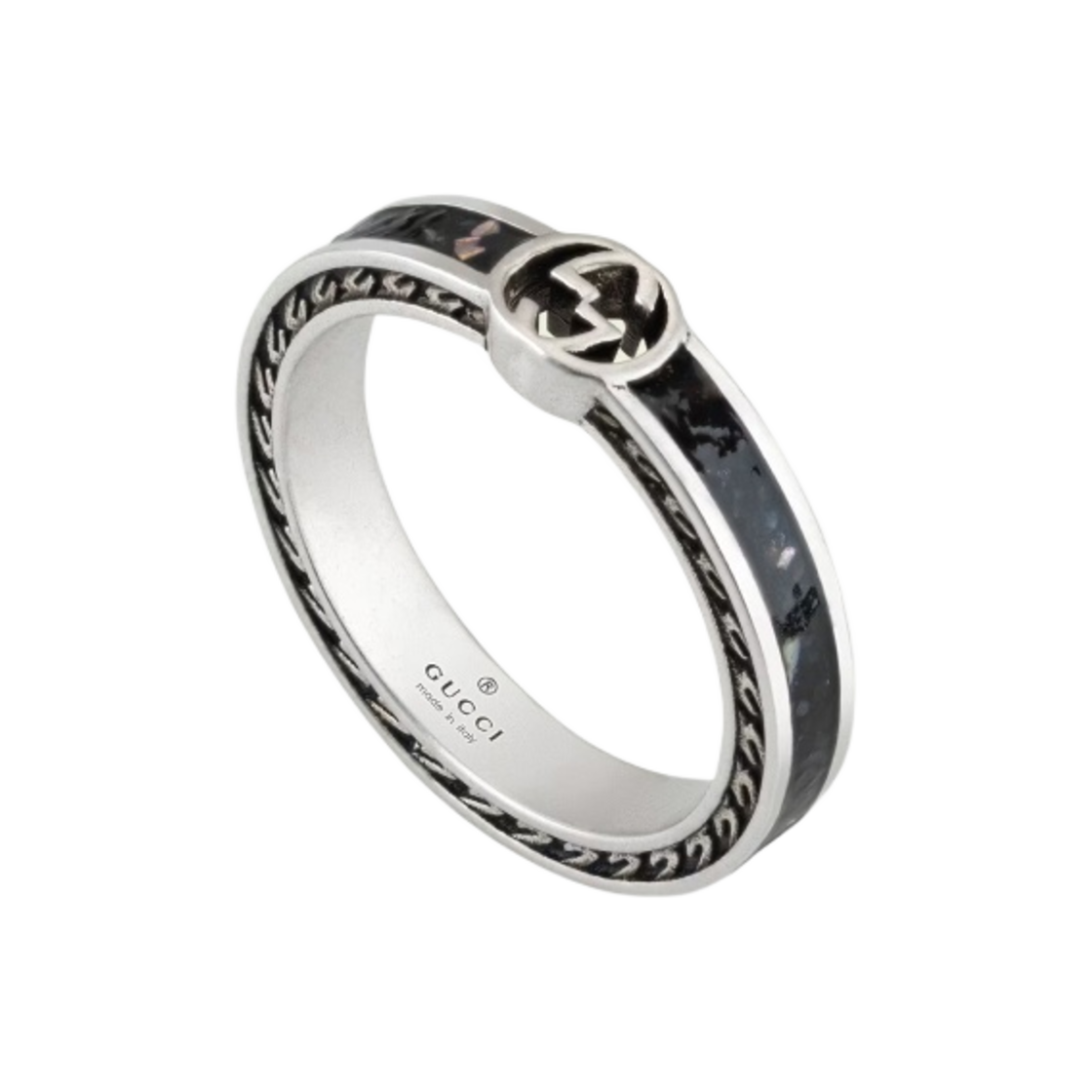 구찌 인터로킹 G 링 블랙 실버(Gucci Interlocking G Ring Black Silver)