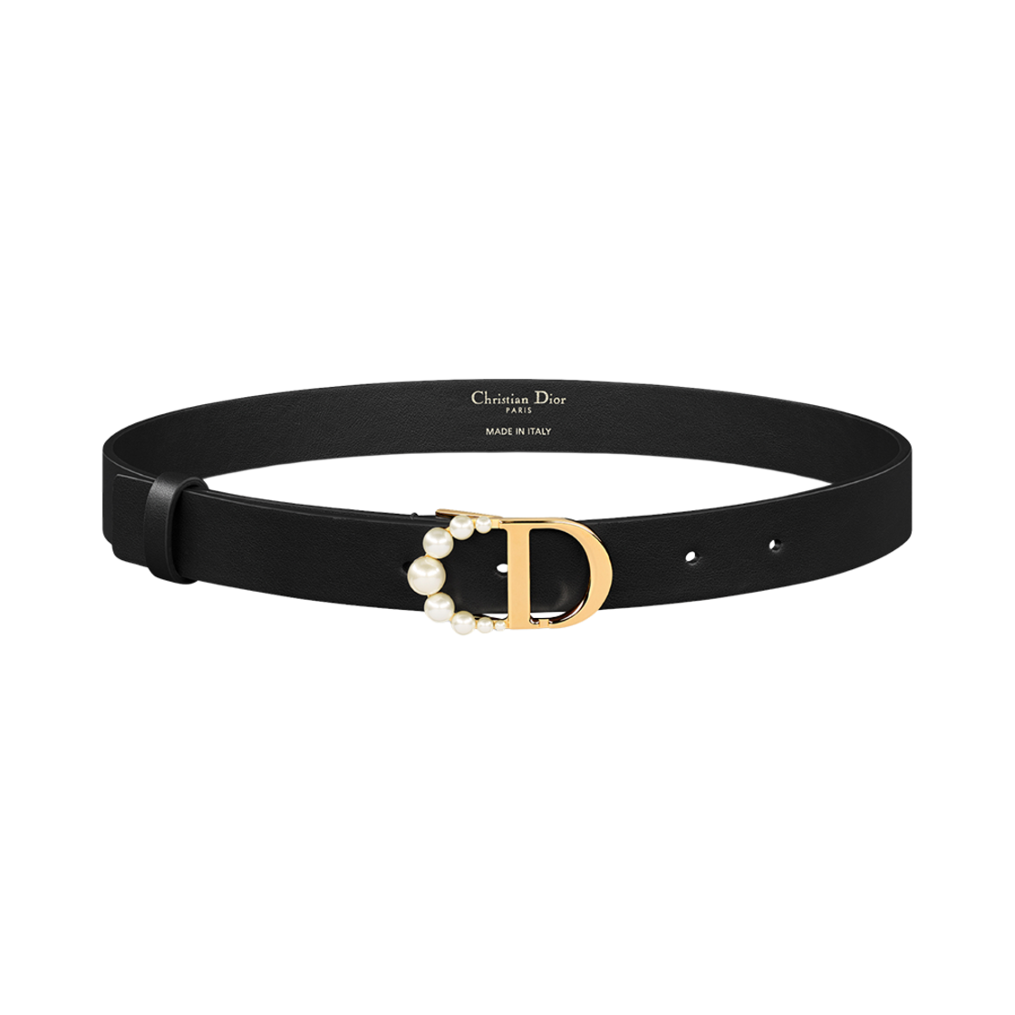 (W) 디올 30 몽테인 25mm 벨트 스무스 카프스킨 앤 레진 펄스 블랙 화이트((W) Dior 30 Montaigne 25mm Belt Smooth Calfskin and Resin Pearls Black White) - 1