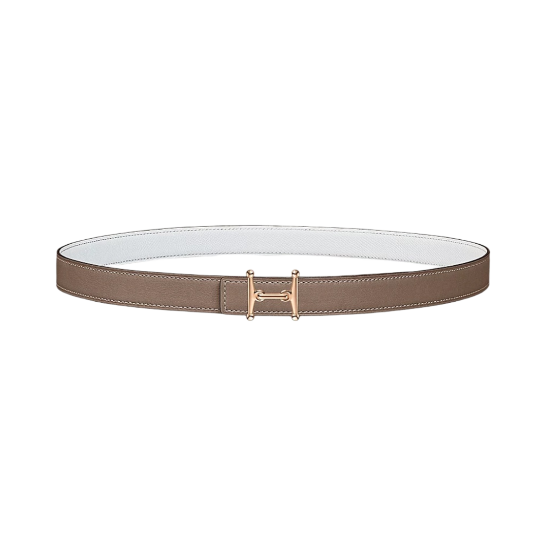 (W) 에르메스 모스 H 벨트 버클 & 리버서블 가죽 스트랩 24mm & 핑크 골드 에뚜쁘 블랑((W) Hermes Mors H Belt Buckle & Reversible Leather Strap 24mm & Pink Gold Etoupe Blanc) - 1
