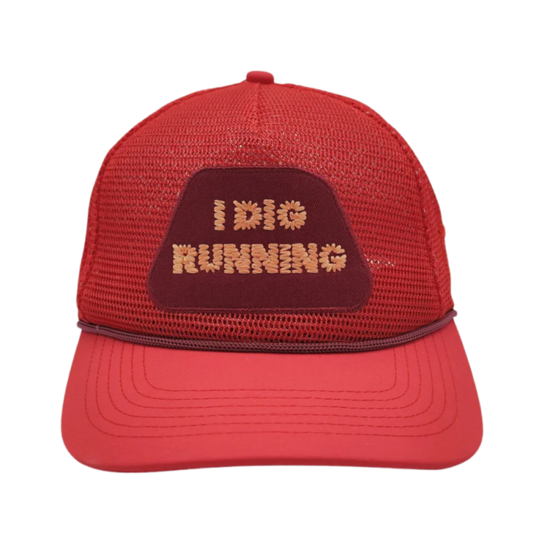 알렉스 조노 아이 디그 러닝 레드 메쉬 트러커 햇 레드(Alex Zono I Dig Running Red Mesh Trucker Hat Red)