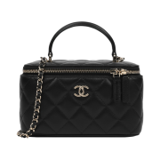 Chanel Vanity With Chain Lambskin & Gold Black (Inside Mirror)