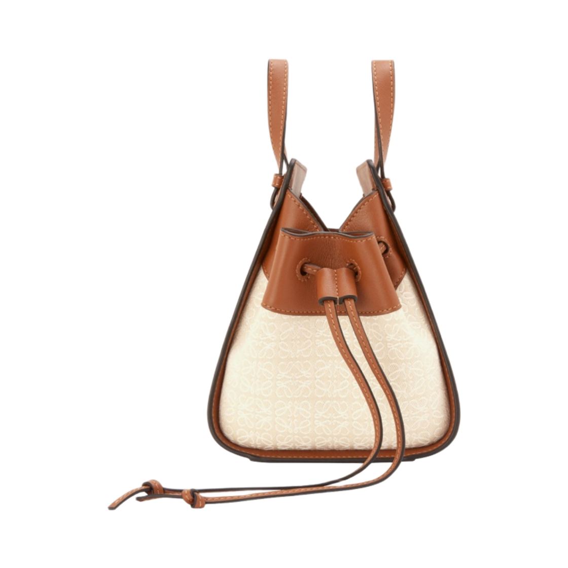 로에베 미니 해먹 드로우스트링백 아나그램 자카드 앤 카프스킨 에크루 탄(Loewe Mini Hammock Drawstring Bag In Anagram Jacquard and Calfskin Ecru Tan) - 3