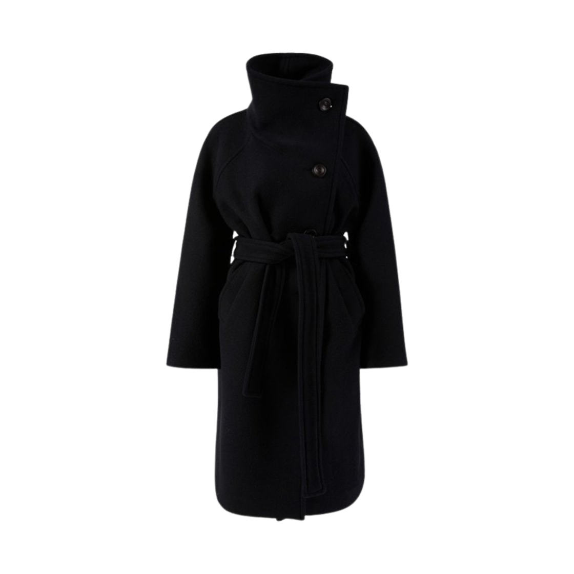 (W) 아크네 스튜디오 하이넥 벨티드 울 코트 블랙((W) Acne Studios High Neck Belted Wool Coat Black)