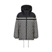 (W) Dior Reversible Long Down Jacket Blue and Ecru Dior Oblique Quilted Technical Taffeta