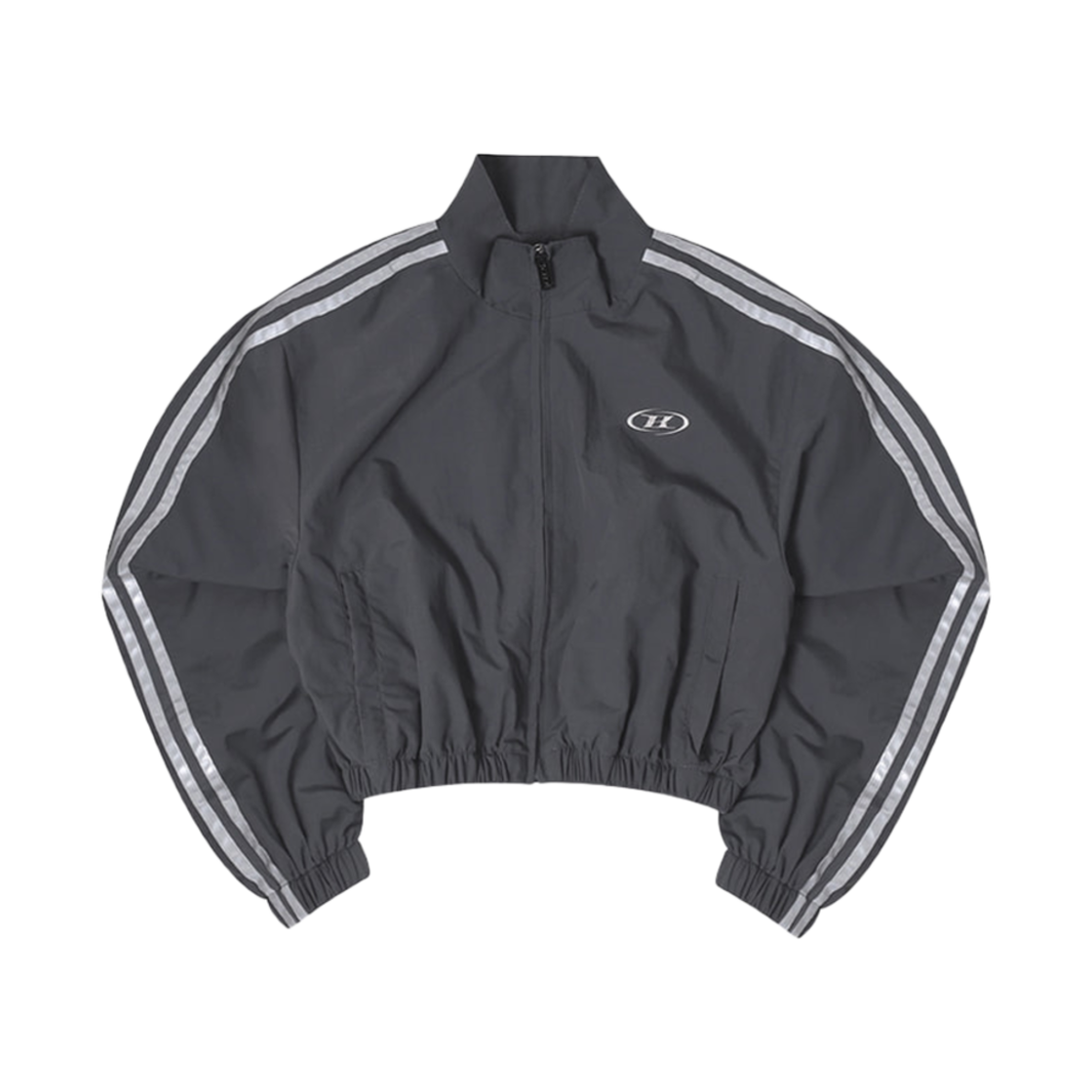 BF3WJK121CH BORN TO WIN Reflective Line Crop Wind Breaker Charcoal