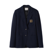 (W) Miu Miu Single Breasted Velour Jacket Navy