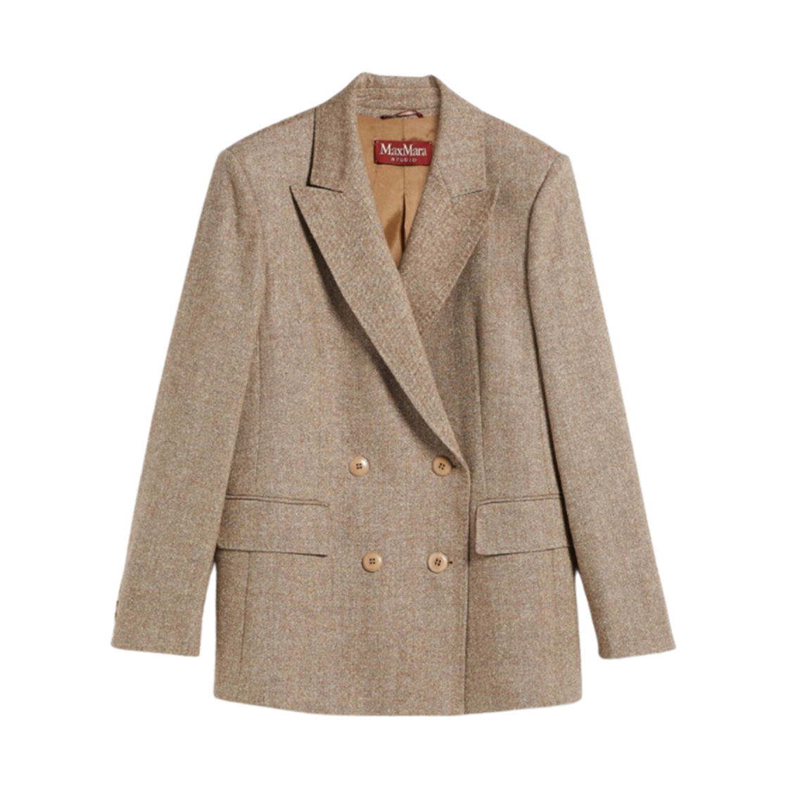 (W) 막스마라 스튜디오 라바냐 더블 브레스티드 울 블레이저 카멜((W) Max Mara Studio Lavagna Double Breasted Wool Blazer Camel) - 1
