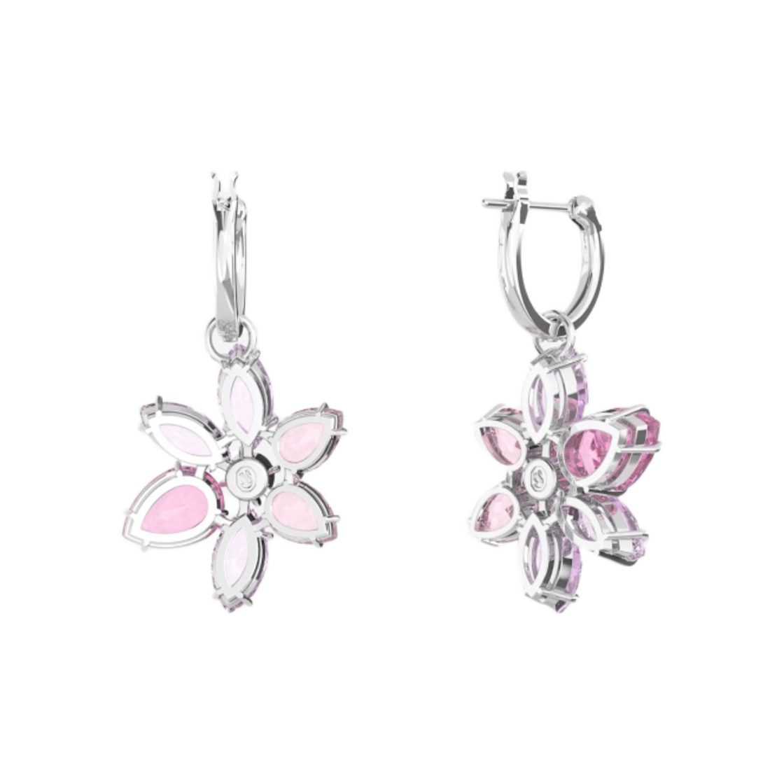 (W) 스와로브스키 게마 드롭 이어링 플라워 핑크 로듐 플래팅((W) Swarovski Gema Drop Earrings Flower Pink Rhodium Plated) - 2