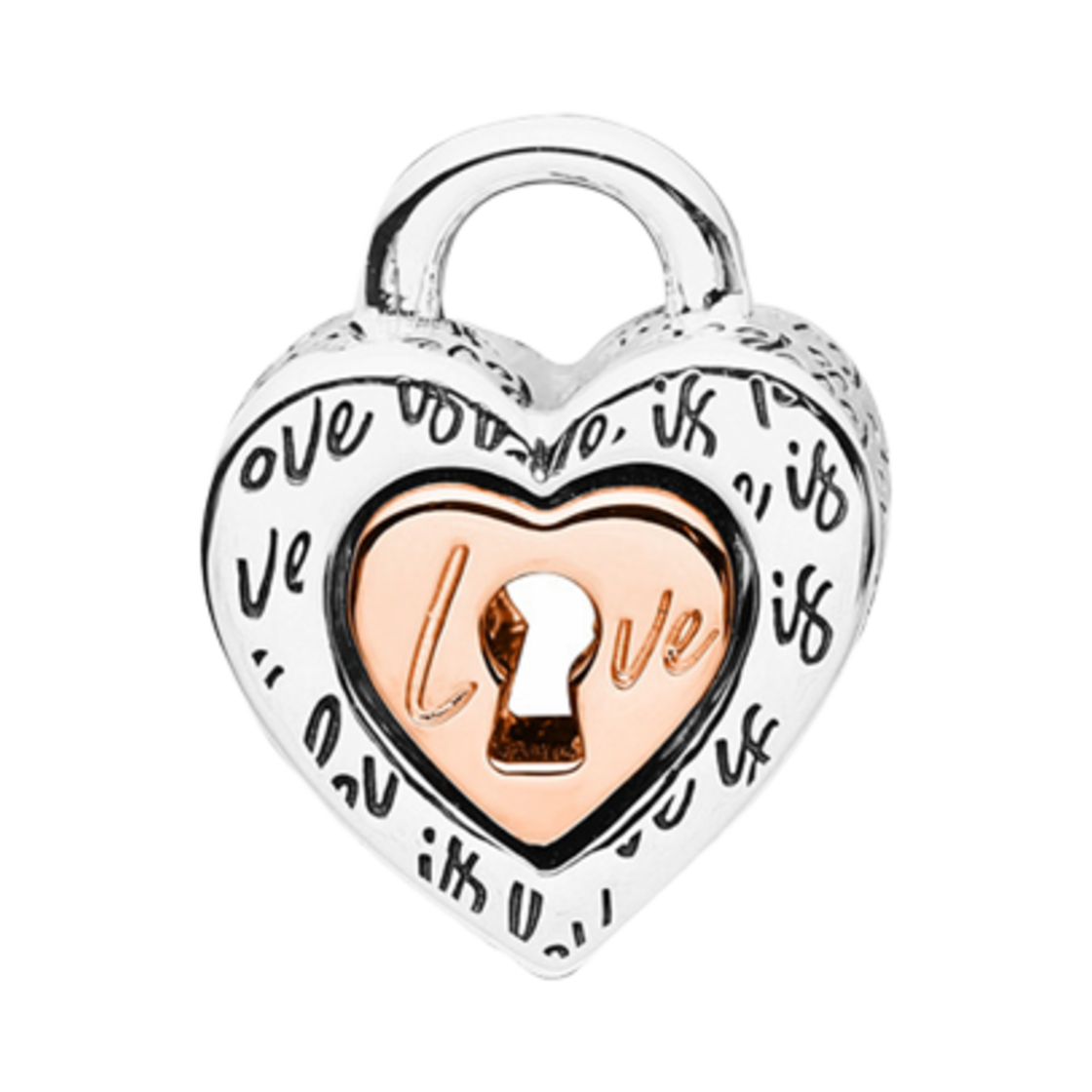 (W) 판도라 패들락 스플릿터블 하트 참 스털링 실버 로즈 골드 플래팅((W) Pandora Padlock Splittable Heart Charm Sterling Silver Rose Gold Plated) - 1