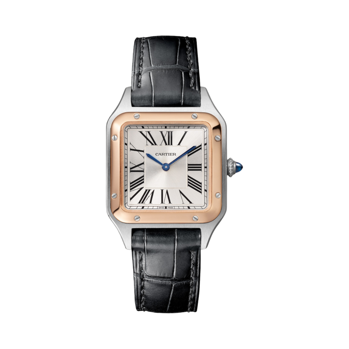 까르띠에 산토스 뒤몽 워치 스몰 쿼츠 핑크 골드 스틸 레더