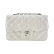 Chanel Mini Flap Bag Crumpled Glossy Calfskin & Silver White