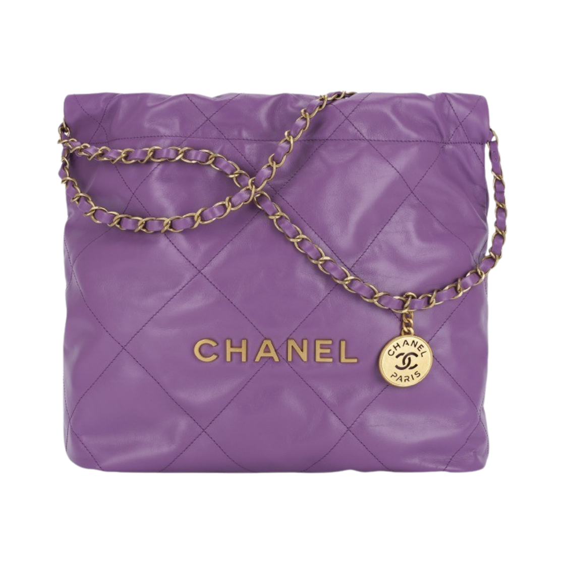 샤넬 22 스몰 핸드백 샤이니 카프스킨 & 골드 메탈 퍼플