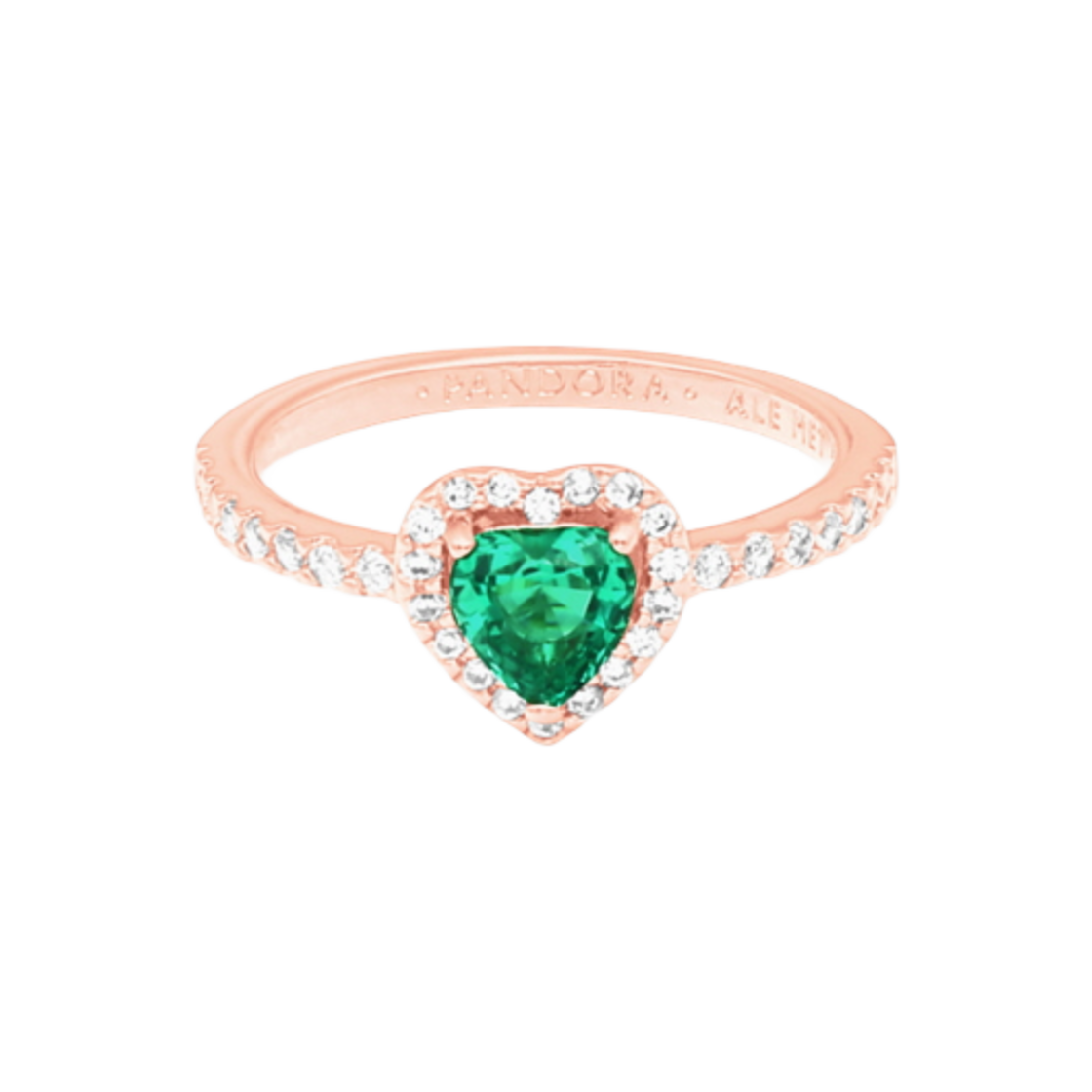 (W) 판도라 스파클링 엘리베이티드 하트 링 로즈 골드 플래팅 그린((W) Pandora Sparkling Elevated Heart Ring Rose Gold Plated Green) - 1