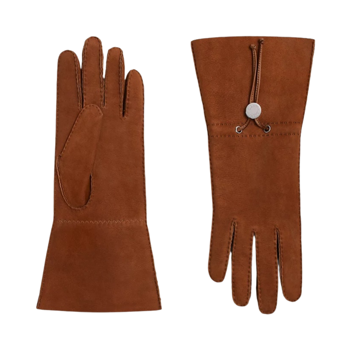 에르메스 헤다 글러브 스웨이드 셔링 & 폴리쉬드 팔라듐 꼬냑