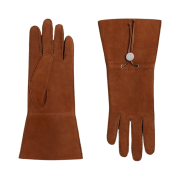 Hermes Hedda Gloves Suede Shearling & Polished Palladium Cognac