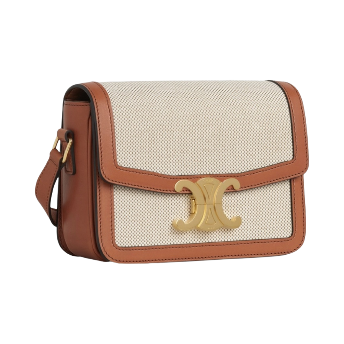 셀린느 텍스타일 & 내츄럴 카프스킨 틴 트리옹프 백 탄 화이트(Celine Teen Triomphe Bag in Textile and Natural Calfskin Tan White) - 2