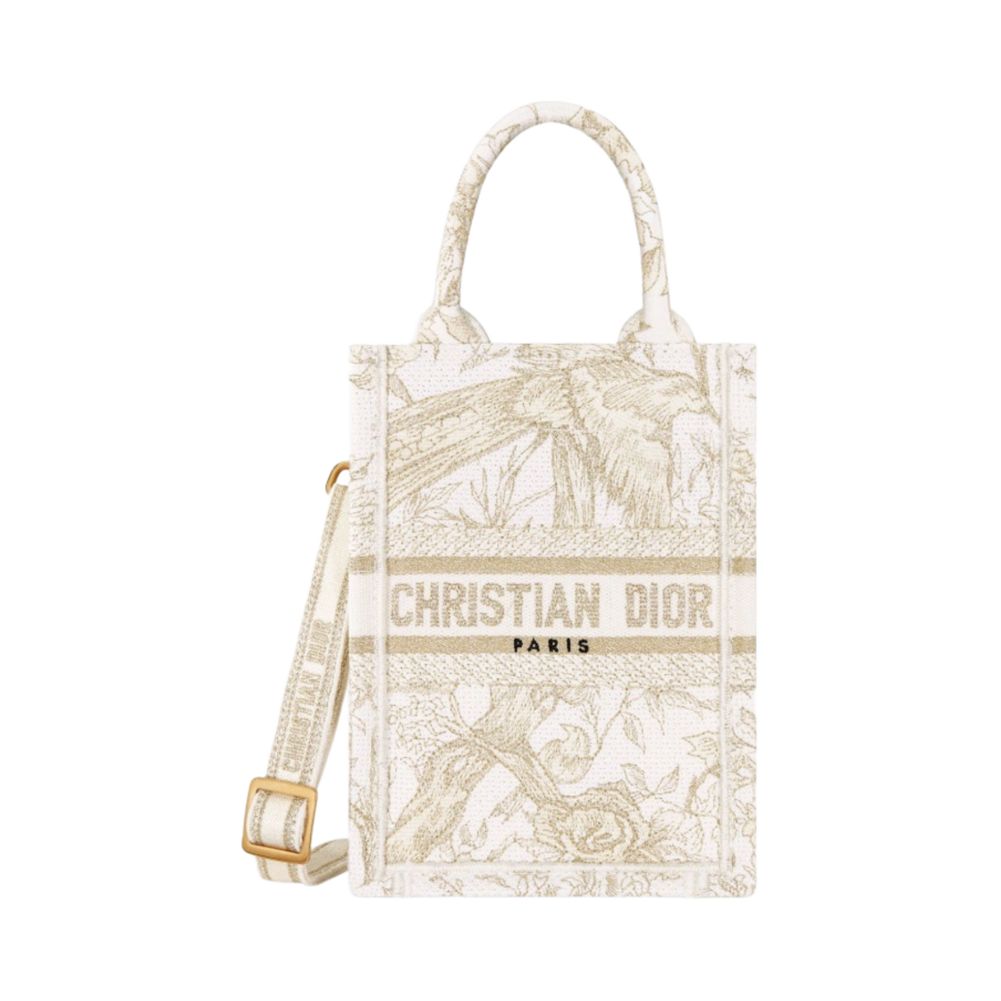 디올 미니 북 토트 휴대폰 백 골드 디올 쟈뎅 디히비어 자수(Dior Mini Book Tote Phone Bag Gold Dior Jardin D'Hiver Embroidery) - 1