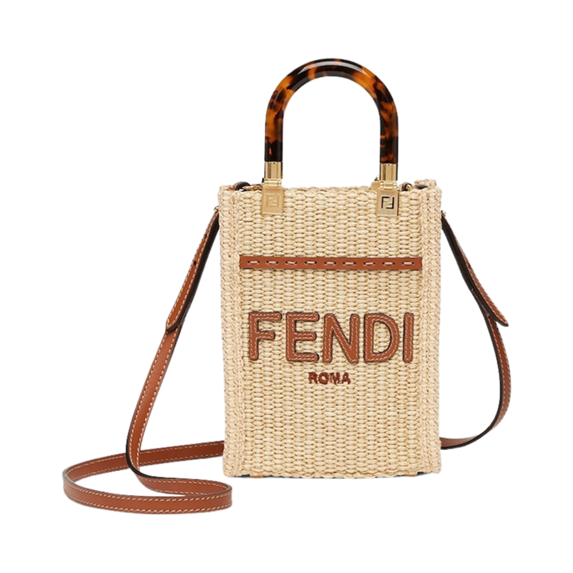 8BS051ANWSF1LMM Fendi Sunshine Mini Leather Shopper Bag Beige