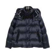 Burberry Nylon Quilted Hooded Down Jacket Navy