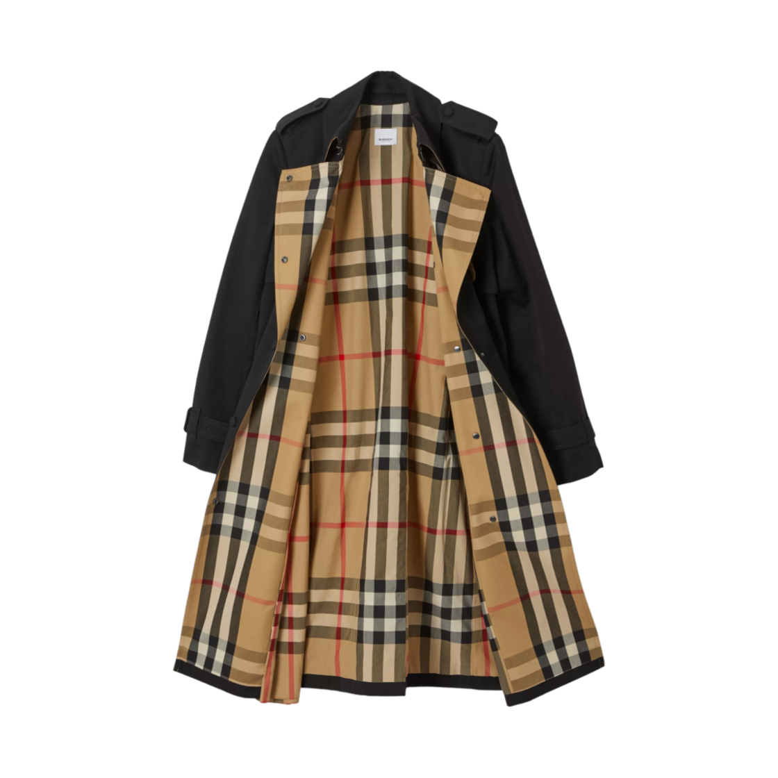 (W) 버버리 체크 패널 코튼 개버딘 트렌치 코트 블랙((W) Burberry Check Panel Cotton Gabardine Trench Coat Black) - 2