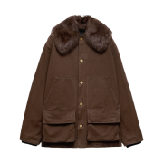 Prada Cotton Jacket with Shearling Collar Brown
