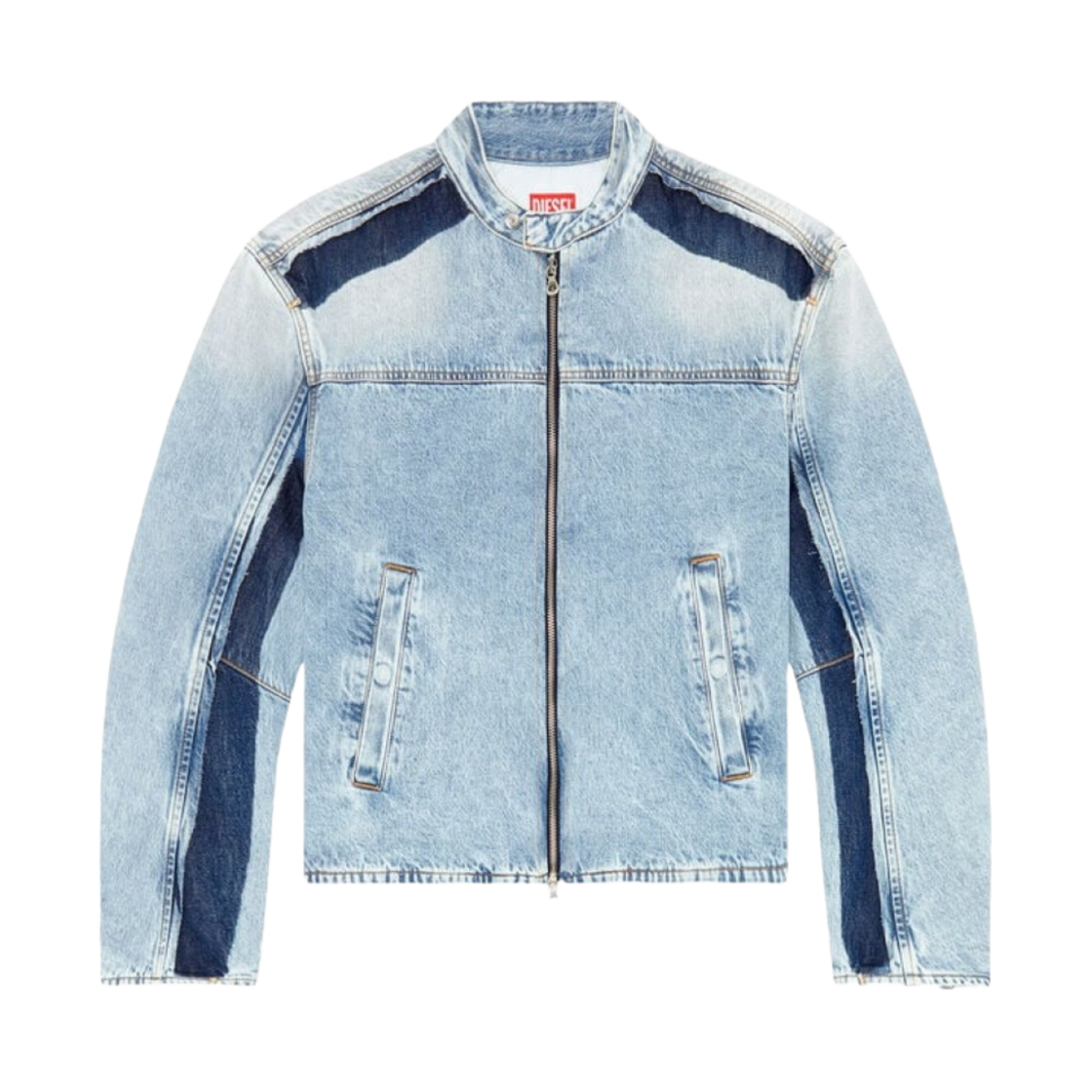 디젤 D-마지-S1 투톤 데님 지퍼 자켓 라이트 블루