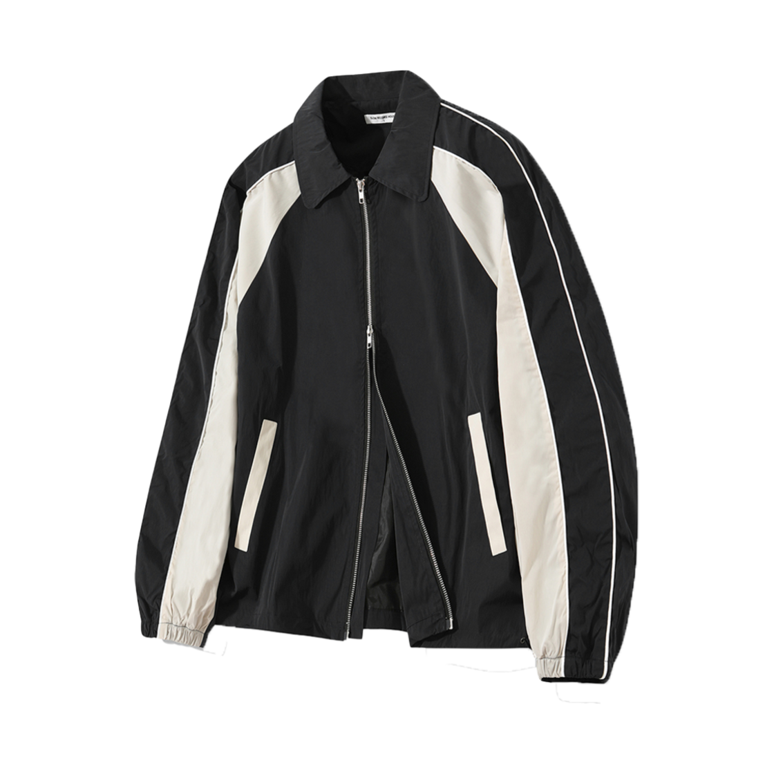 슬로우 레코드 하우스 파이핑 라인 윈드브레이커 블랙 & 베이지(SLOW RECORD HOUSE Piping Line Windbreaker Black & Beige)