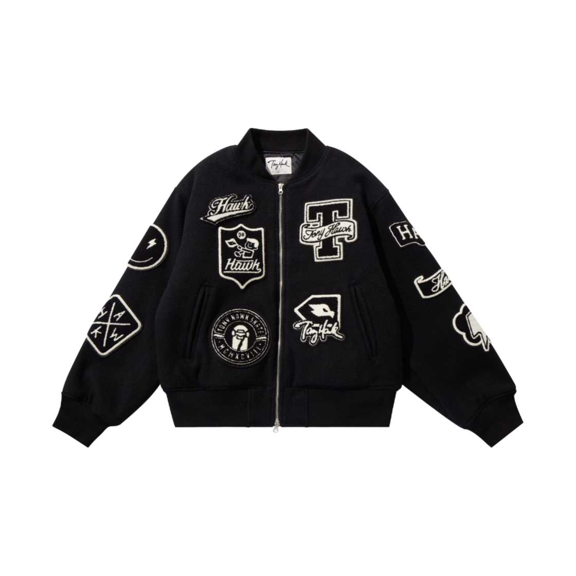 TH2404JK04BK TONY HAWK Wool Applique Varsity Jacket Black