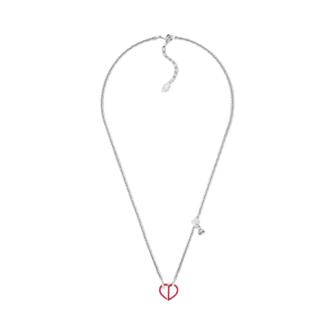 N2806HOMMT-D013 Dior CD Heart Necklace Silver Finish Brass Red Black Resin