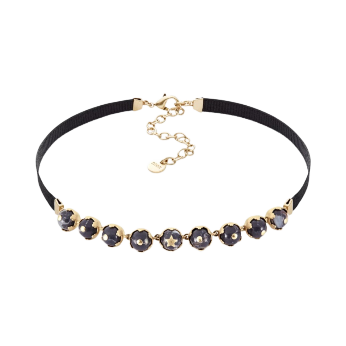 N2118WOMGM-D307 (W) Dior D-Renaissance Choker Gold Finish Metal Black Grosgrain Black Stone Effect Resin Pearls - 대표 이미지 #1